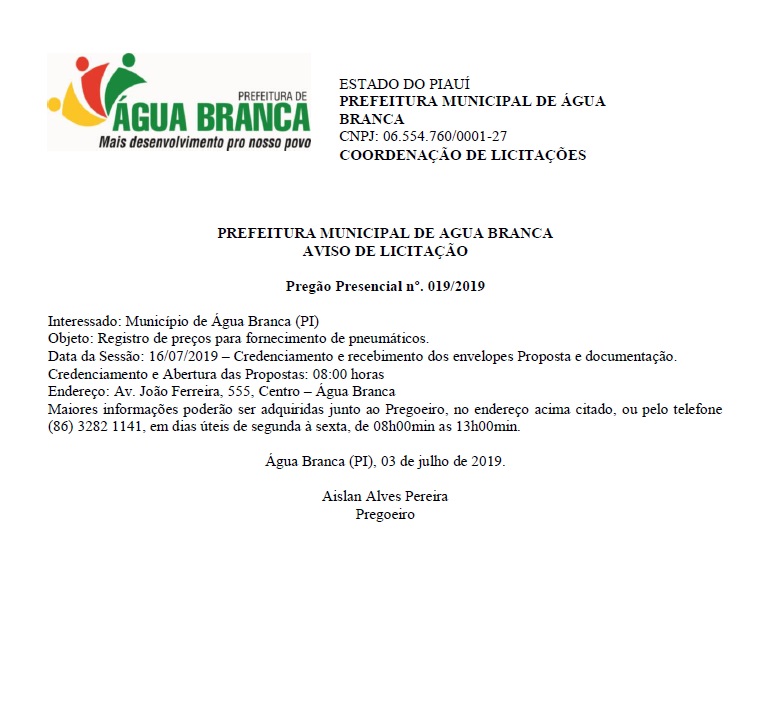 Aviso de Licitação – Registro de preços para fornecimento de pneumáticos Aviso de Licitação – Registro de preços para fornecimento de pneumáticos