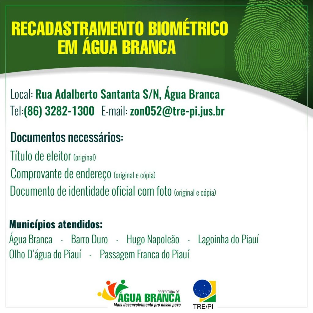 Faça seu Recadastramento Biométrico em Água Branca – PI
