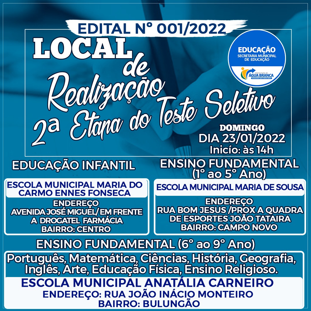 Prefeitura de Água Branca lança edital para seleção de professor substituto