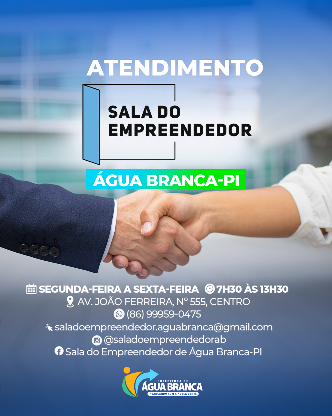 Sala do Empreendedor funciona de segunda a sexta-feira com atendimento presencial em Água Branca Sala do Empreendedor funciona de segunda a sexta-feira com atendimento presencial em Água Branca