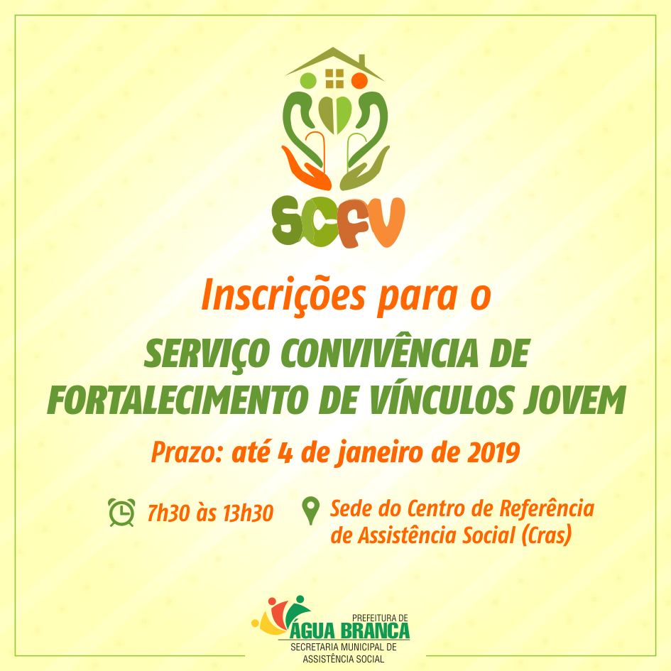 Serviços da Assistência Social de Água Branca estão com inscrições abertas para 2019 Serviços da Assistência Social de Água Branca estão com inscrições abertas para 2019